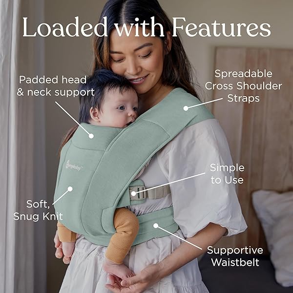 ERGOBABY EMBRACE NEWBORN BABY CARRIER FOR INFANTS 0-12 MONTHS (7-25 LBS) – ERGONOMIC 2-POSITION INFANT CARRIER WITH HEAD AND NECK SUPPORT, HIP-HEALTHY POSITIONING – JADE GREEN