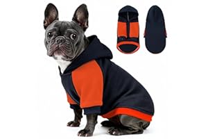 YUDODO Color Block Dog Hoodie, Fleece Dog Sweater for Small Meidum Dogs, Winter Warm Dogs Clothes for Frenchie, Pug, Navy Blue, L