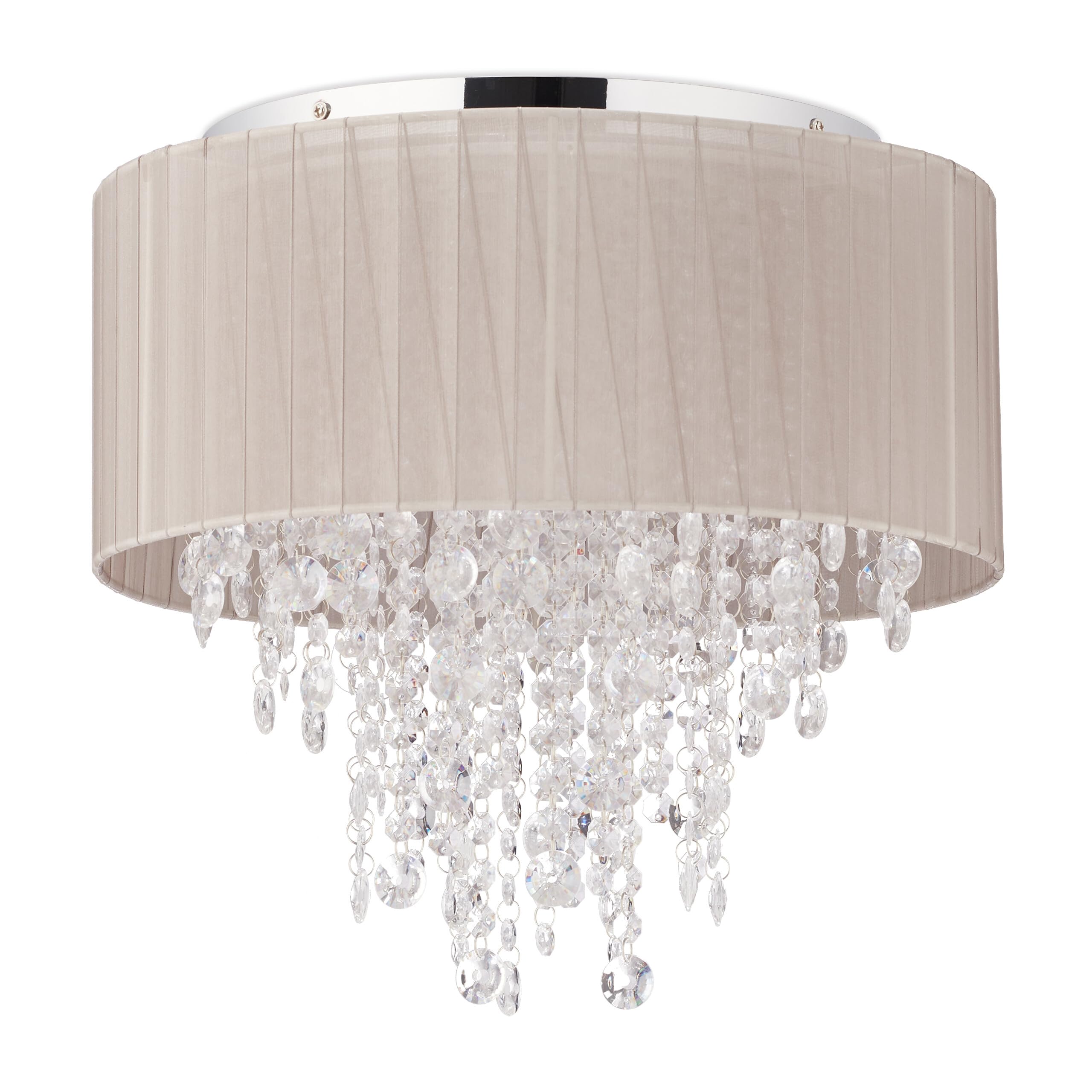 Relaxdays Crystal Chandelier, Organza Ceiling Lamp, G9 Socket, 5 Bulbs, Hanging Light, 39 x 39.5 cm, Grey/Silver, Iron, Plastic