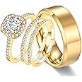 CEJUG 18k Yellow Gold Wedding Ring Sets for Him and Her Women Men Titanium Stainless Steel Bands 2Ct Cz Couple Rings