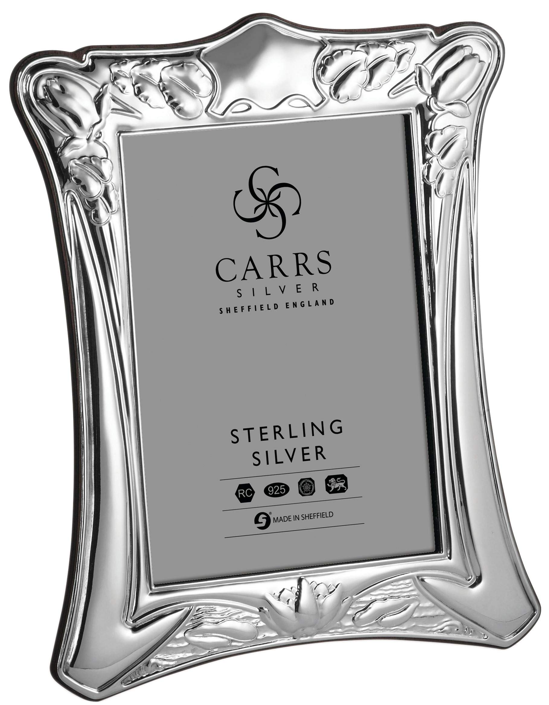 Carrs Art Nouveau Lily Sterling Silver Photo Frame with Mahogany Wood Back - 6" x 4"