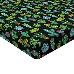 Lunarable Cactus Fitted Sheet, Funny Cartoon Style