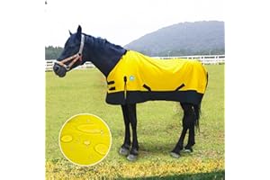 PALOURA Waterproof Horse Sheet|Horse Blankets for Real Horses|Adjustable with Tail Rainy Day Choices for Horses(78", Yellow)