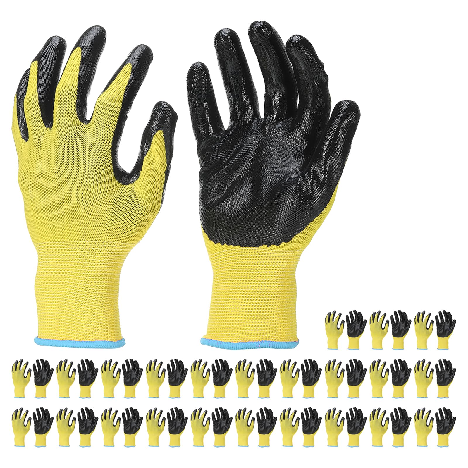 PATIKIL Safety Work Gloves Nitrile Coated, 24 Pair Non-slip Gardening Gloves Seamless Knit Working Gloves with Grip for Women Men Warehouse, Yellow, X-Large Size