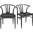 Yaheetech Weave Chair Mid-Century Modern Dining Chair Rattan Chair Metal Dining Chair Armchairs Hemp Seat Chair Accent Chair for Kitchen, Dining, Living Room Side Chairs Set of 2, Full Black