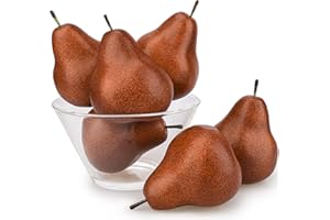 Funzhan 6pcs Faux Brown Pears Fake Pear Fruit Decor Realistic Artificial Pears Plastic Fruits Bowl Decoration for Home Kitche
