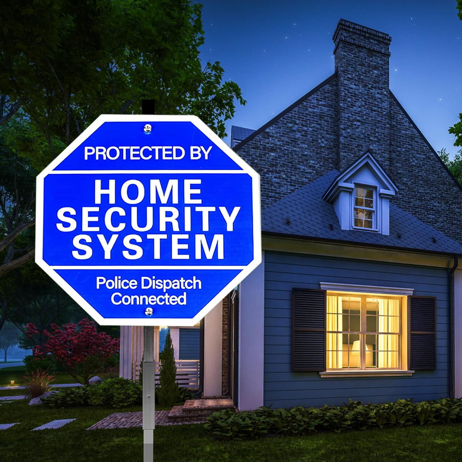 Protected By Home Security System Yard Sign-100% Aluminum Heavy Duty Police Dispatch Connected Warning Sign UV Protected With Ground Stake 28