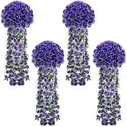 XunYee 4 Pack Violet Hanging Flowers Artificial