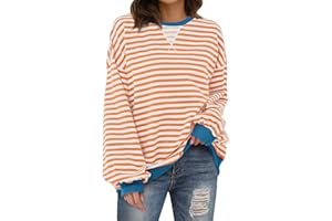 XIEERDUO Womens Crewneck Oversized Sweatshirt Striped Color Block Tops Long Sleeve Shirts Pullover Sweaters Y2K Clothes