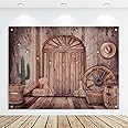 Cowboy Decorations Backdrop Western Party Decorations Rustic Background Banner Props Barn Farm Wild West Party Backdrop Vinyl Cowboy Birthday Supplies for Birthday Country Photography (5 x 7 ft)
