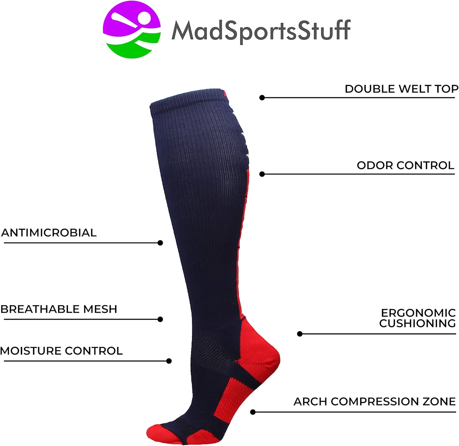 MadSportsStuff Patriot USA Flag Stars and Stripes Over The Calf Socks: Clothing