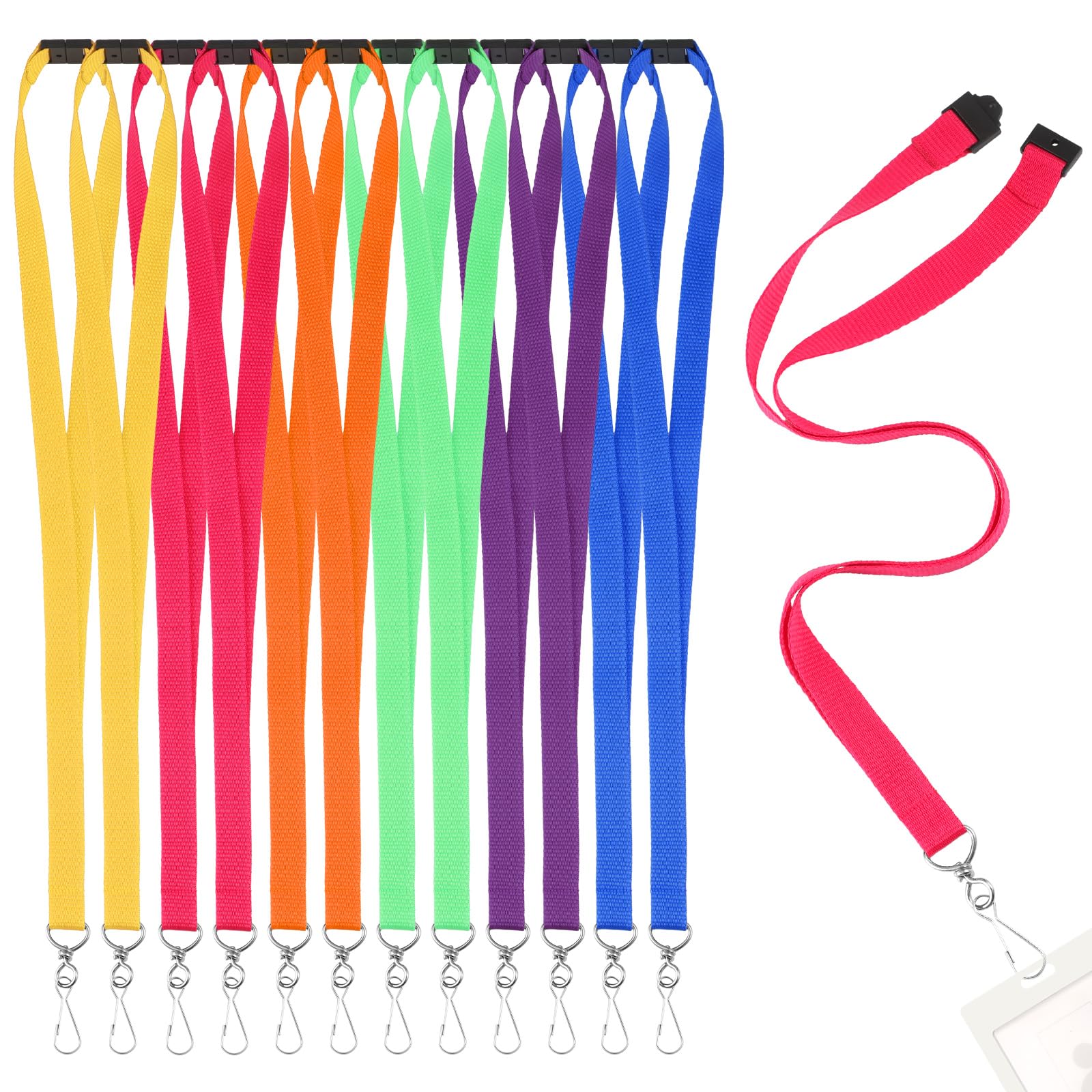 Nezyo 12 Pcs Neck Strap Breakaway Lanyards with Hook for ID Badges Colorful Quick Release Lanyards for Office