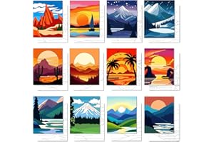 GLASSWINDS 12 Pcs Pre Drawn Canvas to Paint for Adults, 8 x 10 Inch Pre Printed Canvases for Painting, Pre Stretched Canvas Outline Painting Boards for Paint Party Favors(Landscape)