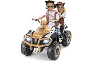 ELEMARA 2 Seater Kids Ride on Electric ATV, 4 Wheeler for Kids with 10AH Battery, 4mph, 2 Charging Ports, Bluetooth, LED Lights, Music, Radio, 12V Battery Powered Ride on Car for Age 3-8, Khaki