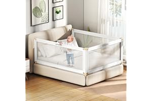 UPGOGO Lifting Design Bed Rail for Toddlers,Safety Baby Bed Rail Guard,Toddler Bed Rail for King Bed,Queen Bed,Twin Bed,Full Siz(White,74.8" L x 26" H)
