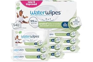 WaterWipes Sensitive+ Baby & Toddler Wipes, 3-In-1 Cleans, Cares, Protects, 99.9% Water, Textured Clean, Unscented & Hypoallergenic, 540 Count (Pack of 9)