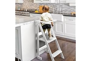 TOETOL Step Stool Foldable Toddler Tower, Bamboo 2 Step Stool for Kitchen, Bathroom, Living Room