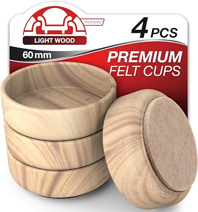 Medipaq Felt Castor Cups 4 Large 60mm Light Wood Grain Furniture Feet