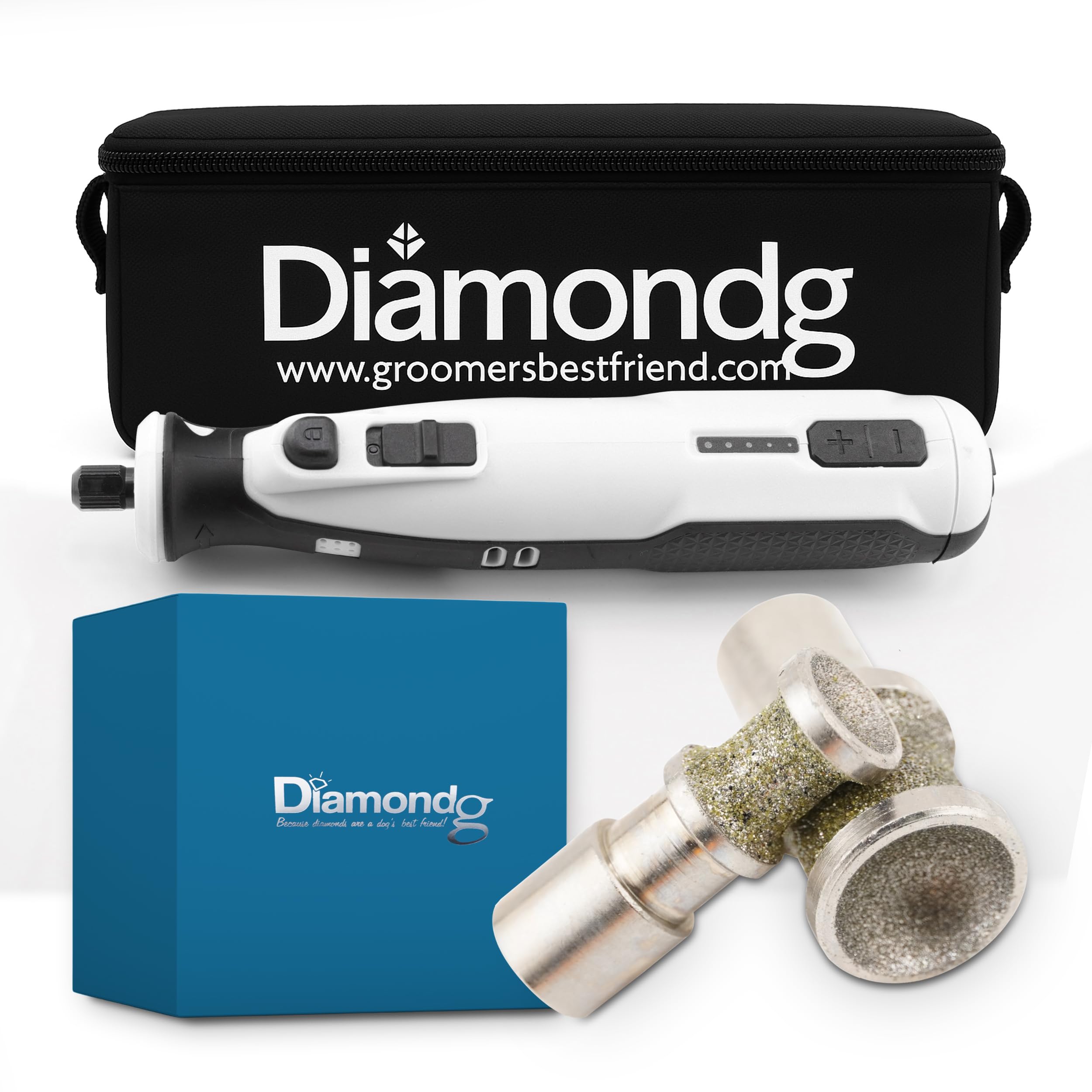 Photo 1 of Diamondg Cordless Dog Nail Grinder with Quiet Sound & LED Tip for Large & Small Dogs, 4hrs. Runtime, 2 Bits Included, White
