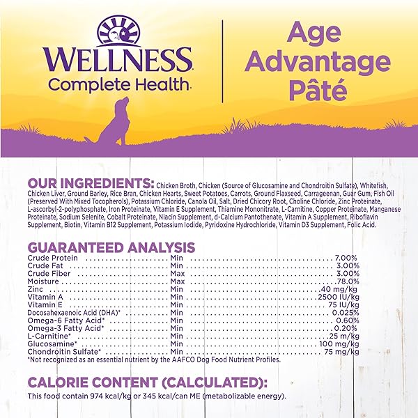WELLNESS COMPLETE HEALTH NATURAL WET CANNED DOG FOOD, AGE ADVANTAGE CHICKEN & SWEET POTATO, 12.5-OUNCE CAN (PACK OF 12)