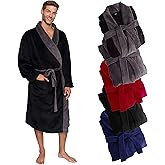 Ross Michaels Mens Robe Shawl Collar Wrap Style - Mid Length Plush Fleece Bathrobe
