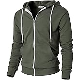 Ohoo Mens Slim Fit Waffle Knit Cotton 100% Zip Up Hoodies Lightweight Casual Long Sleeve with Kanga Pocket