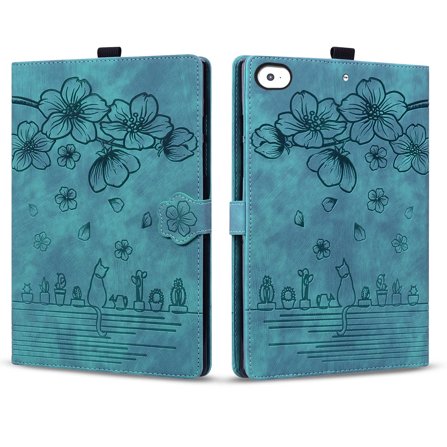 Rosbtib Case for iPad Mini 5/4/ 3/2/ 1 (7.9 Inch) PU Leather Flip Case Stand TPU Cover Protective Case with Card Slot for iPad Mini 5/ Mini 4/ Mini 3/ Mini 2/ Mini 1 - Green Cat