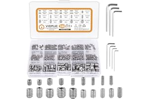VIGRUE 390PCS SAE Set Screws #4-40 to 3/8-16 Assorted Hex Allen Head Socket Grub Screw Assortment Kit, 304 Stainless Steel Internal Hex Drive Cup-Point Screws, 19 Sizes Total