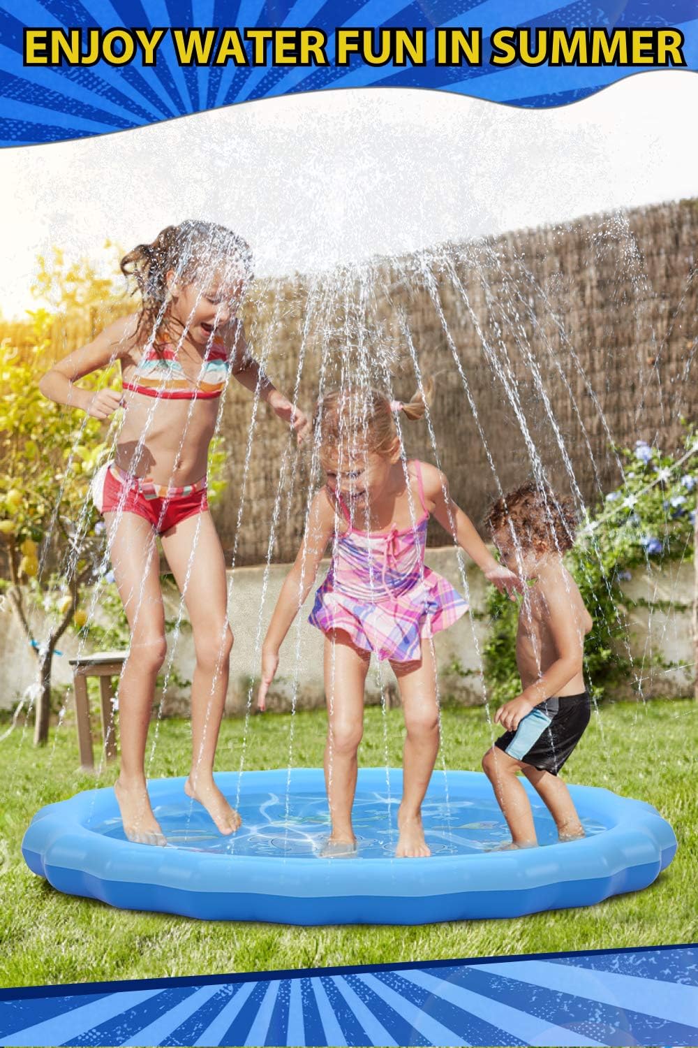 QPAU Splash Pad, 68" Sprinkler for Kids Dogs, Kiddie Baby Shallow Pool,Outside Toys Water Toys for Kids, Outdoor Toys for Toddlers Age 3-5 (Blue): Toys & Games