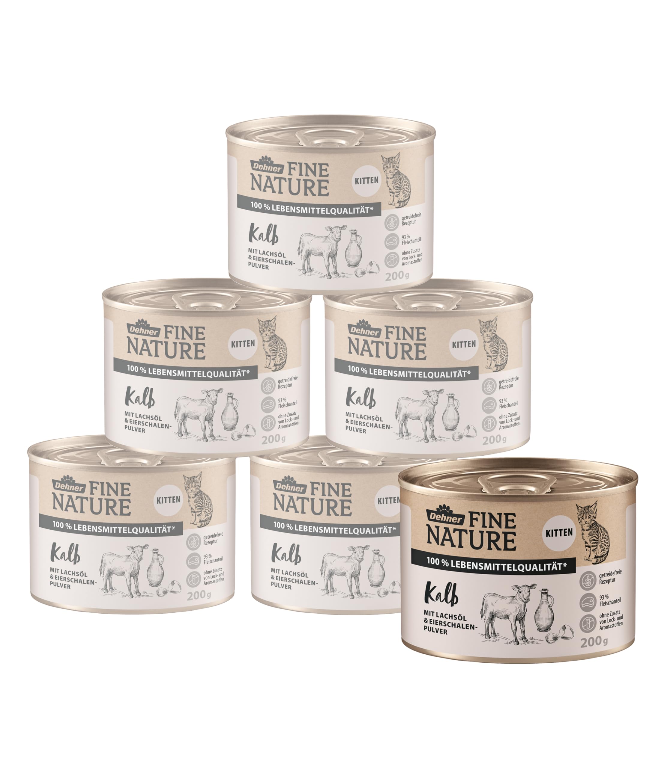 Dehner Fine Nature Cat Food Kitten, food quality, calf, 6 x 200g (1200g)