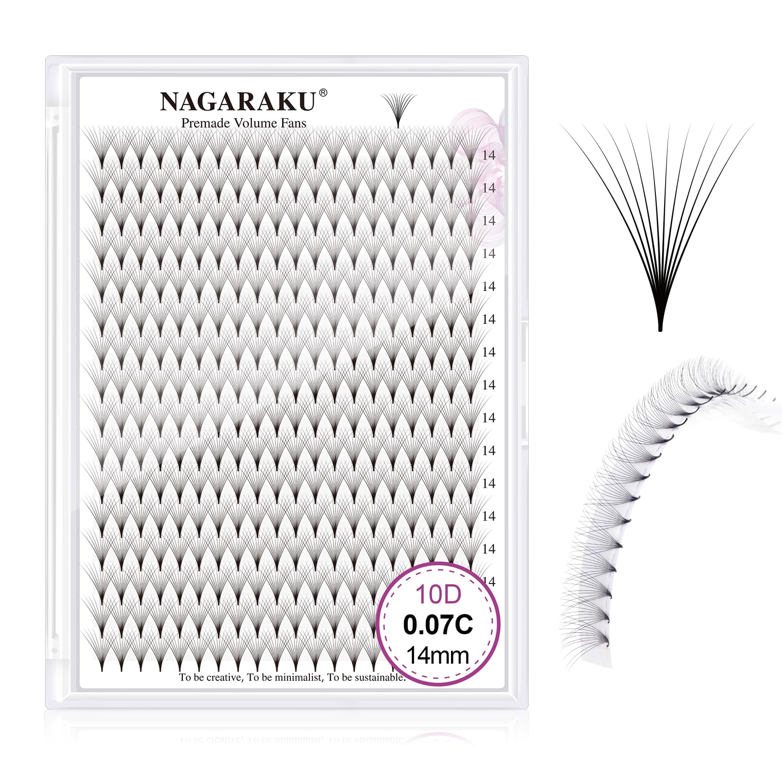 NAGARAKU Eyelash Extensions 320 Clusters Premade Fans Russian Volume Long Stem Premade Fans Thin Pointy Base Natural Pre Fanned Fluffy False Eyelash Black 16 Rows (10D 0.07 C Curl 14mm) — image 1