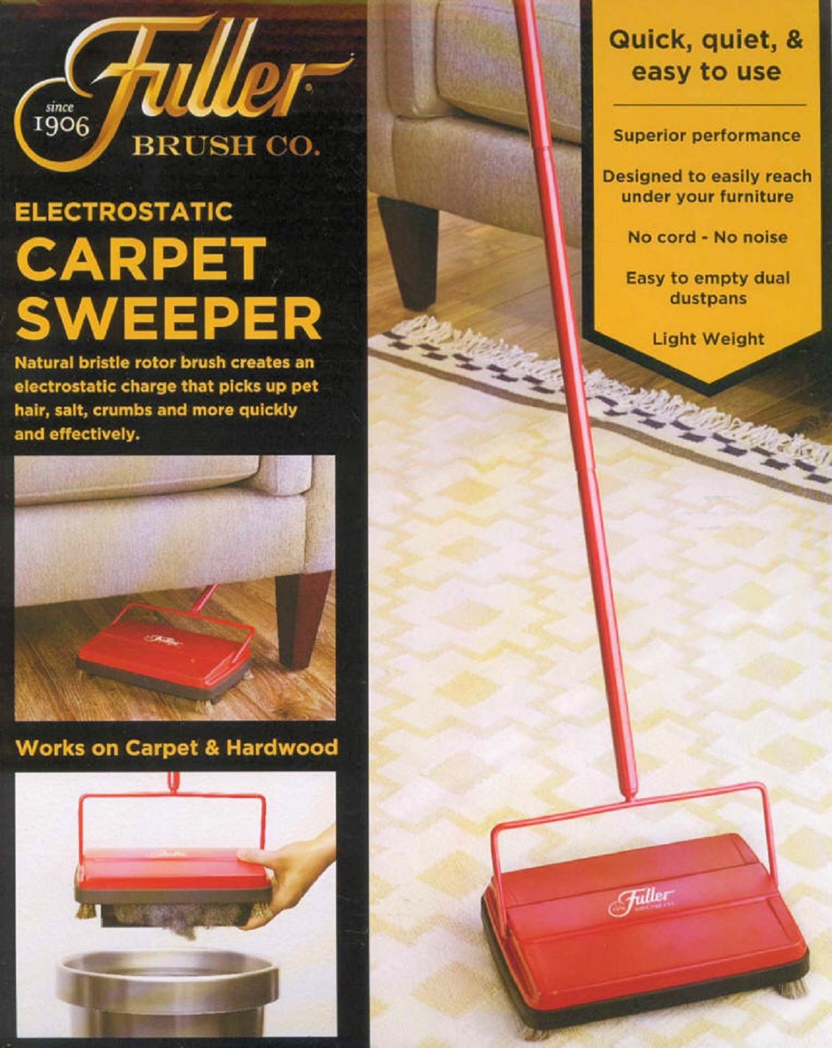 Fuller Brush Electrostatic Carpet Floor Sweeper 9" Cleaning Path