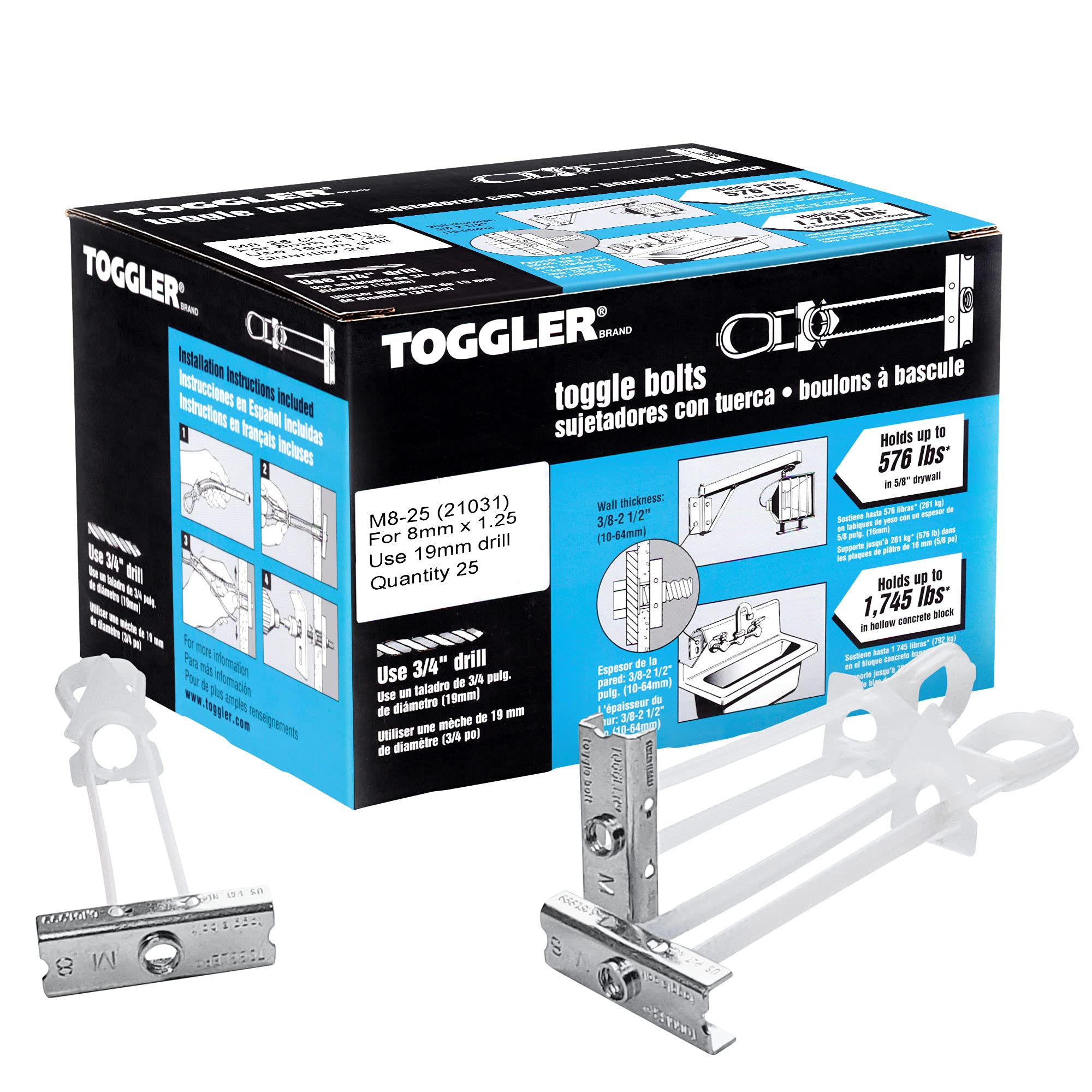 TOGGLER Cavity Anchors SDS M8 10 – 64 mm, 25 Pieces, 96200510