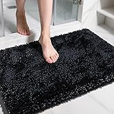 Yimobra Large Bathroom Rug Non Slip 36x24 Inch, Extra Thick Soft Absorbent Chenille Bath Mat, Machine Washable Quick Dry Bath Rugs for Bathroom Floor, Tub and Shower, Home Decor Accessories, Black