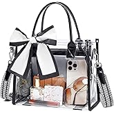 ASKSKY Clear Tote Bag Stadium Events Transparent Clear Purse for Women Thick PVC Shoulder Bag with Guitar Strap for Concert