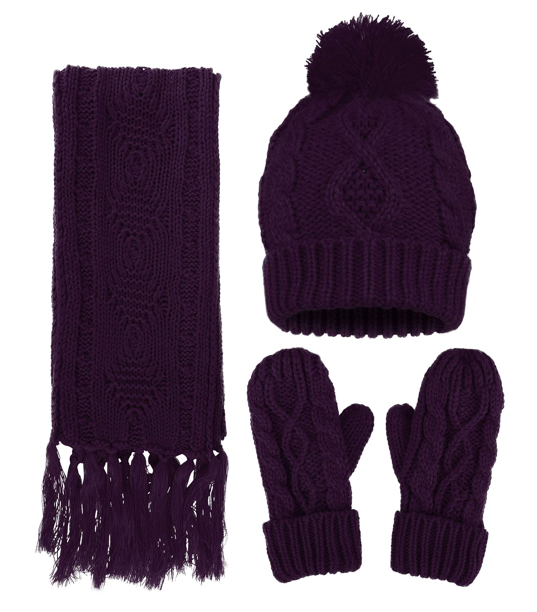Women's 3 Piece Winter Set Knitted Beanie, Scarf, Gloves Buy