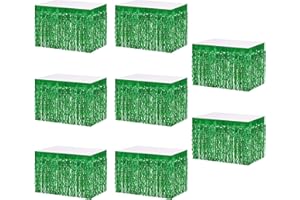 MZJU 8P Wavy Metallic Tinsel Foil Fringe Table Skirts for Rectangle Tables Backdrop Garland Curtains for Parade Floats Wedding Birthday Parties Decoration Halloween Christmas (Green)