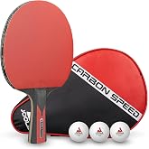 JOOLA Infinity Carbon Professional Table Tennis Paddle with Cover &ndash; Ergonomic Comfort Grip - ITTF Approved Rubbers - Competition Paddle for Powerful Spin - Protective Packaging Case