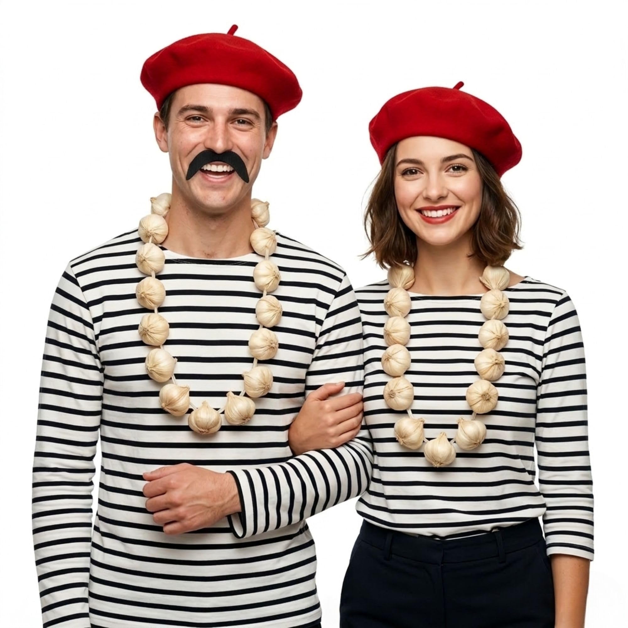 FNA FASHIONS Unisex French Day 3 Pieces Beret Moustache & Garlic Garland Fancy Dress Set Costume - Red