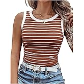 Floerns Women's Striped Print Rib Knit Tank Top Summer Crew Neck Sleeveless Casual Tops