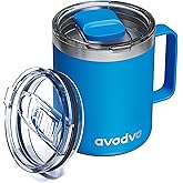 avodvo 12oz Insulated Coffee Mug with Lid – Includes Two Lids, Stainless Steel Coffee Travel Mug with Handle, Double Wall Vacuum Insulated Camping Mug for Home, Office & Outdoor, Sapphire Blue