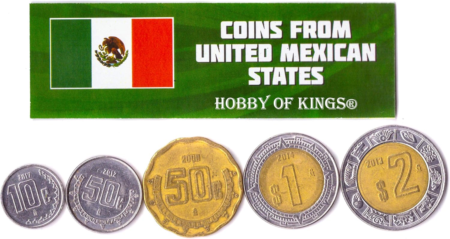 Hobby of Kings Different Coins - Old, Collectible Mexican Foreign Currency for Collecting Book - Unique, Commemorative World Money Sets - Gifts for Collectors - Collection of 5