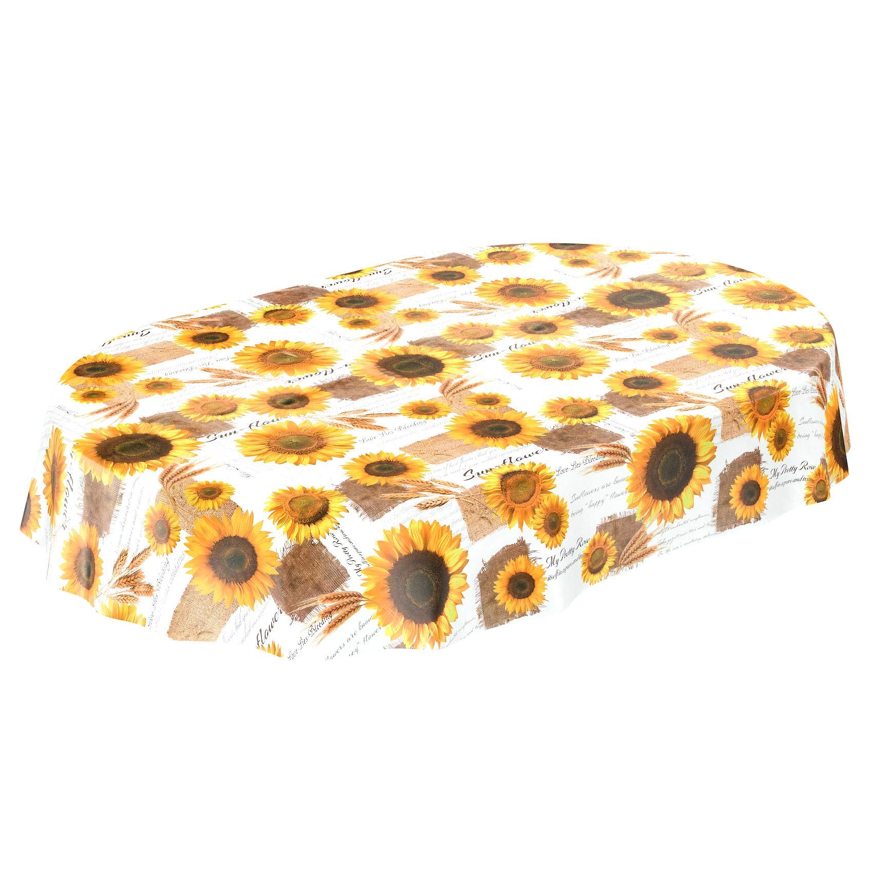 Waxed Cloth Tablecloth Sunflowers Summer Wheat Yellow, Choice of Sizes, Wax Cloth, Mit Muster, Oval 140 x 180cm