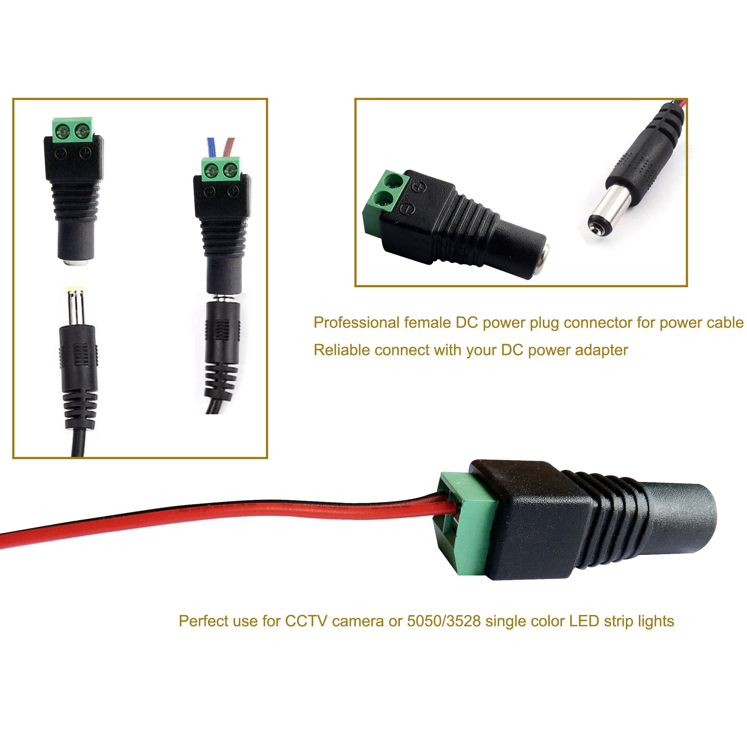 10 Female 12v DC Power Jack Adapter Connector for Led Strip CCTV Camera