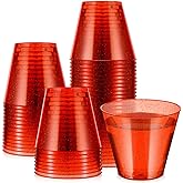 Baderke 100 Pcs Plastic Party Cups Glitter Plastic Cups Disposable Clear Cocktail Containers for Outdoor Birthday, Wedding, Christmas Thanksgiving Parties (Red,9 oz)