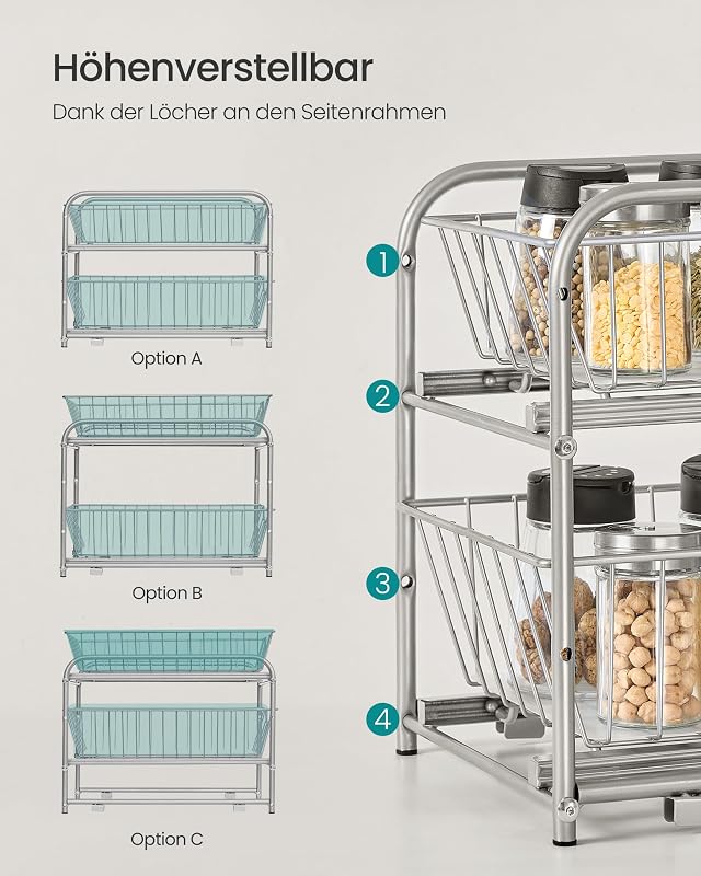 Küchenregal, 2 Ebenen, mit Metallkörben, stapelbar, erweiterbar