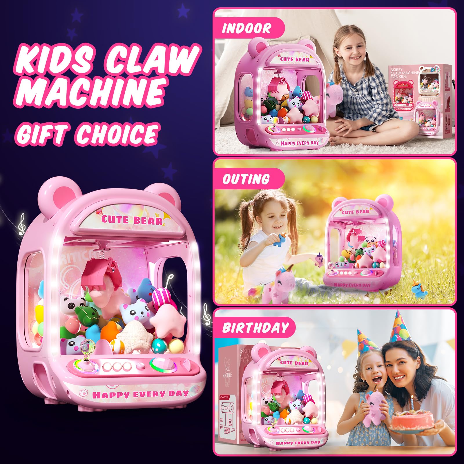 Skirfy Claws Machines for Kids,Unicorns Toys for Age 6+,Kids Games Mini Vending Machines with Squishys Toy Candy Dispenser,Claws Game Machine,Birthday Gifts for Girls Age 8-12