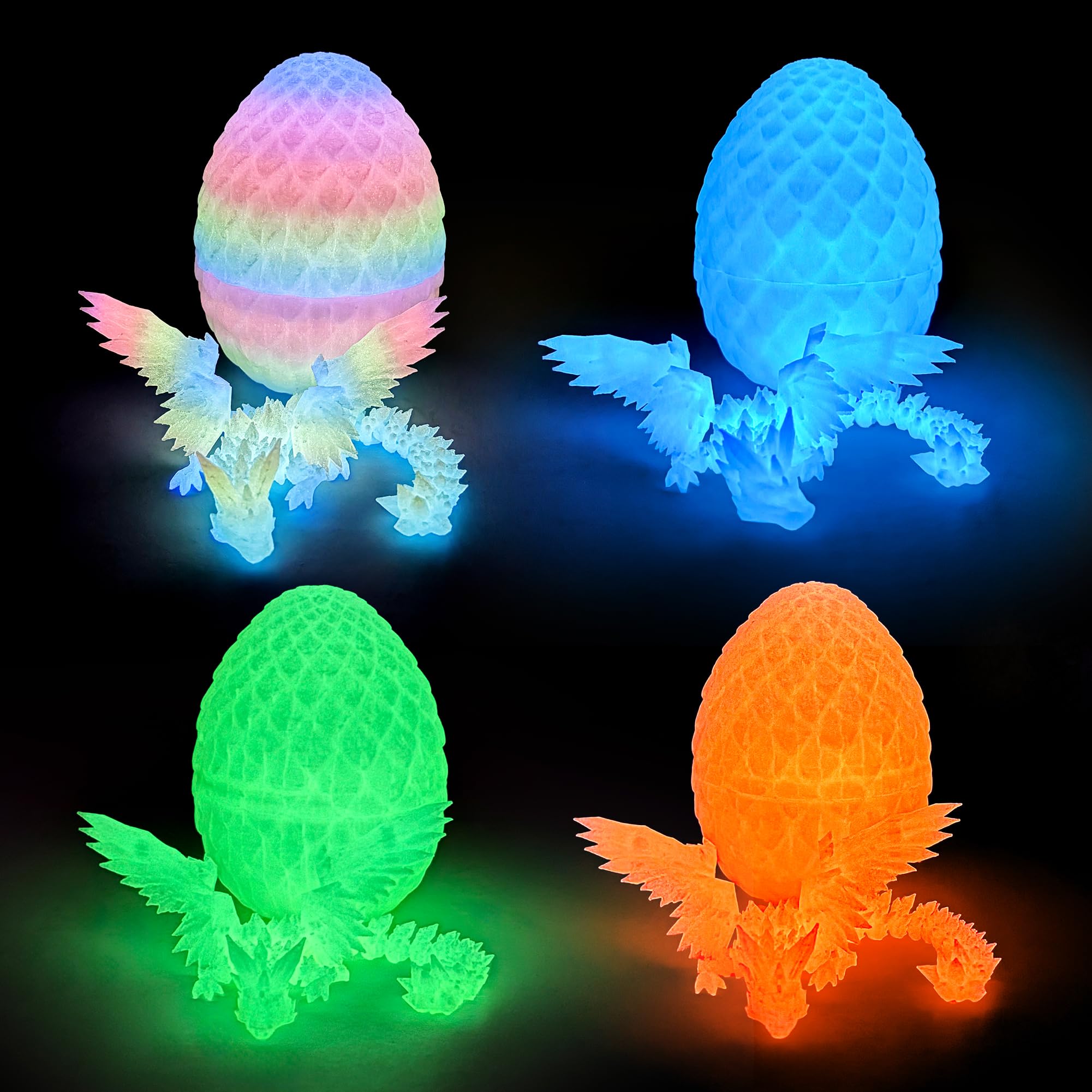 Flavery 4 Pack 3D Printed Dragon Egg - Small Scale Egg with Wings Dragon Inside, 3D Printed Fidget Toys, Surprise Toys for Gift, Desk Executive Pet, Figurine Decor