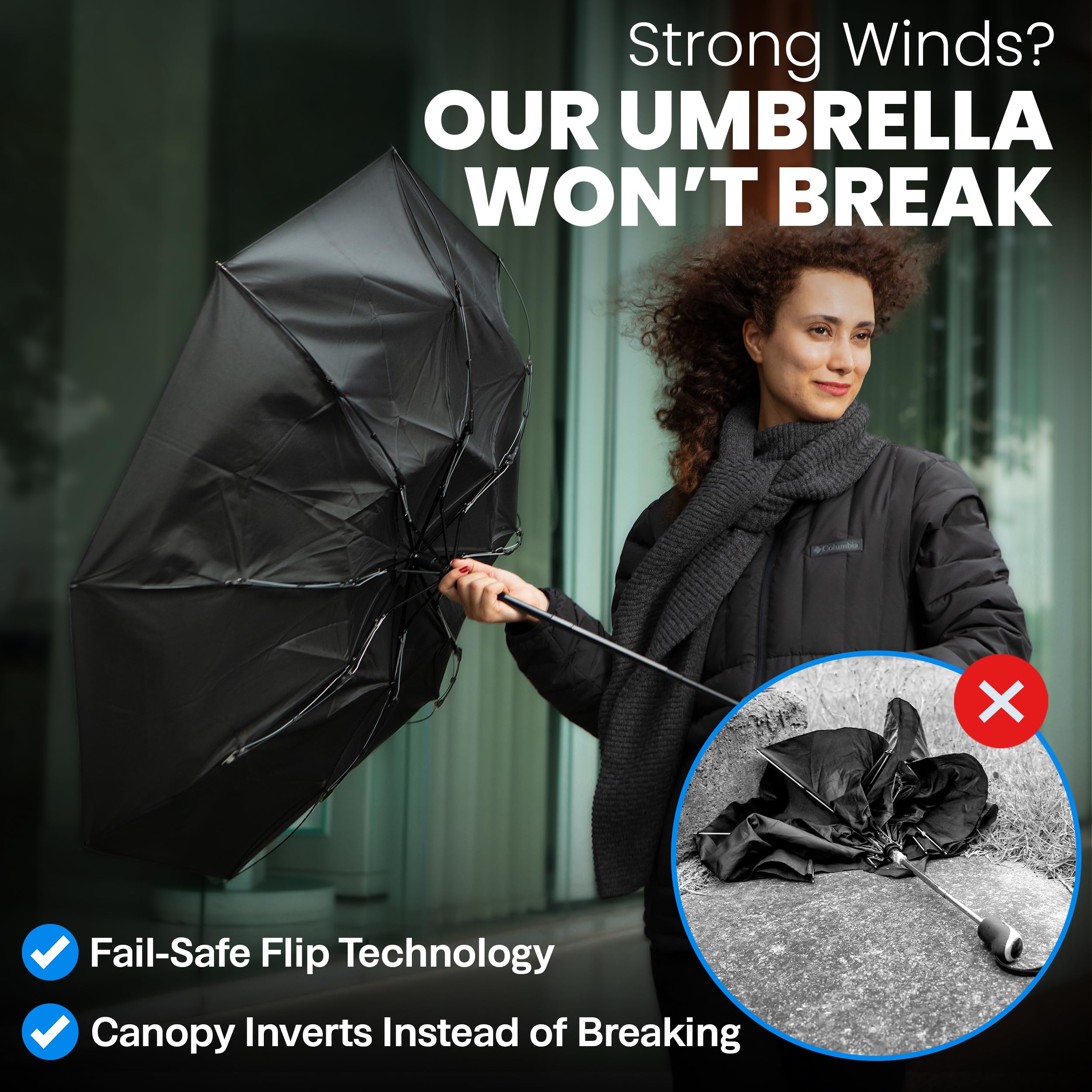 Rain-Mate Windproof Compact Umbrellas for Rain - Strong Reinforced Fiberglass Rib Design & Auto Open & Close - Portable Folding Travel Umbrella - Lightweight & Packable for Women & Men, Easy Collapse