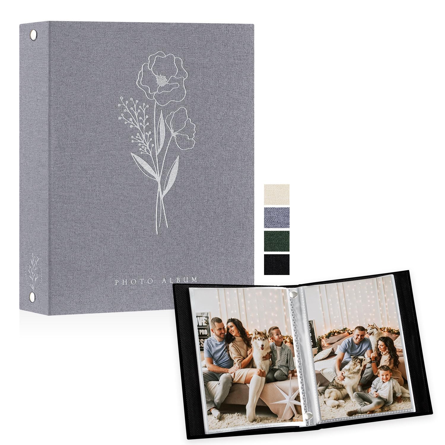 Lanpn Photo Albums A5 50 Photos, Linen Cover Acid Free Pocket Photo Book Picture Album Holds 50 Portrait Only A5 Picture (Grey,15x21 cm)